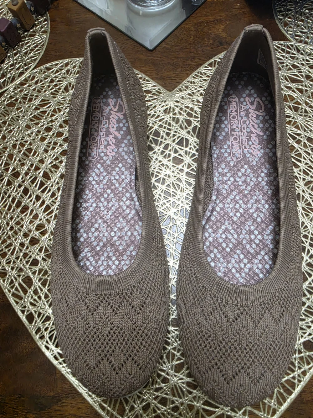 Skechers Brown Knit Memory Foam Ballet Flats - Comfortable Everyday Shoes